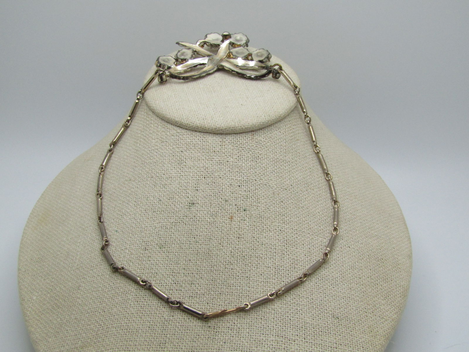 Vintage Rhinestone Floral Drop Necklace, 15" - 5