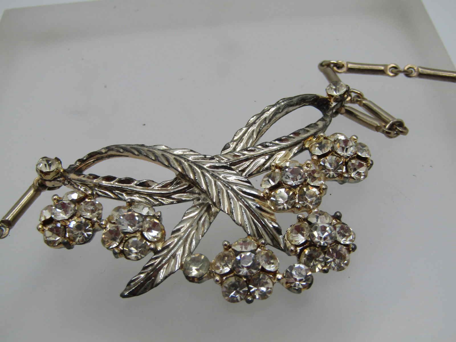 Vintage Rhinestone Floral Drop Necklace, 15" - 7