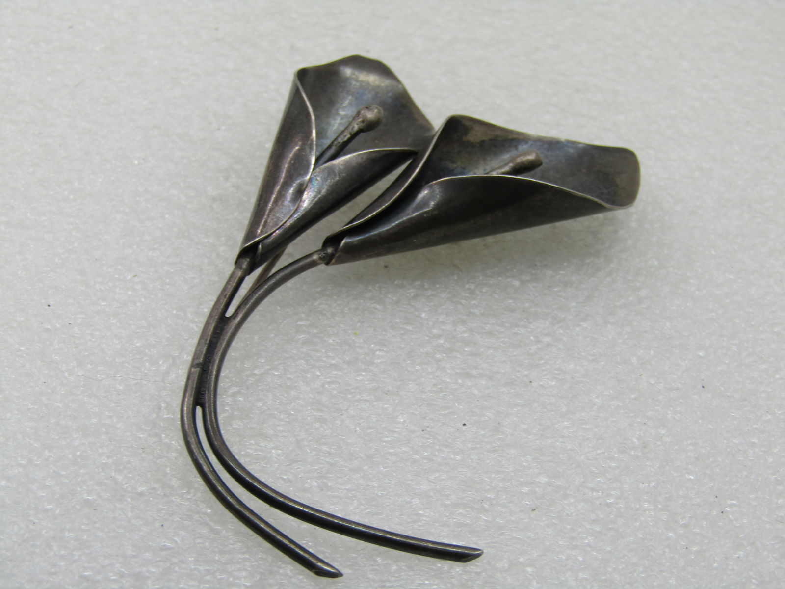 Vintage Stuart Nye Calla Lilies Brooch, 3", Double Stem - 7