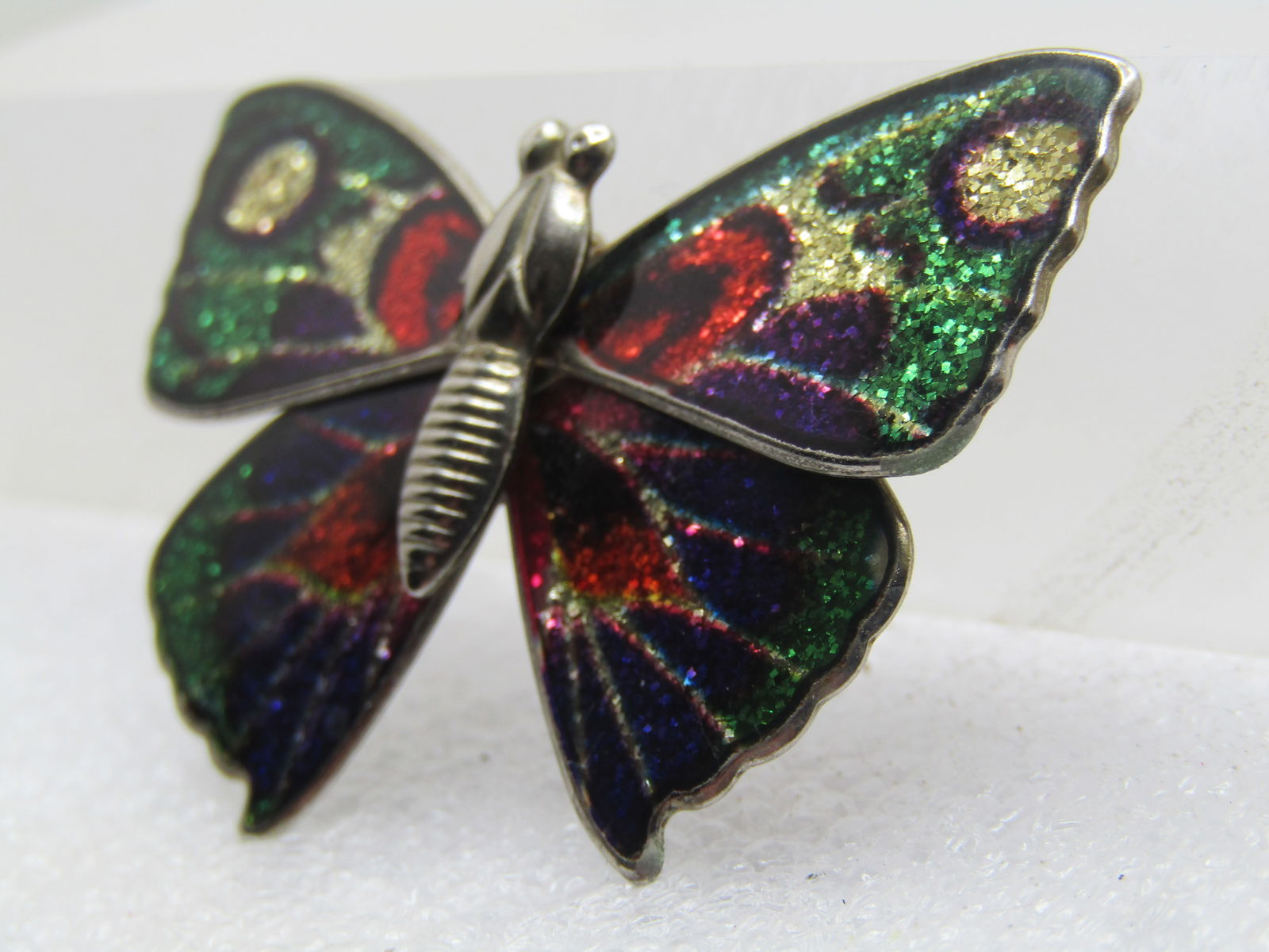 Vintage Glitter Enameled Butterfly Brooch, C-Clasp, 1960's-1970's - 3