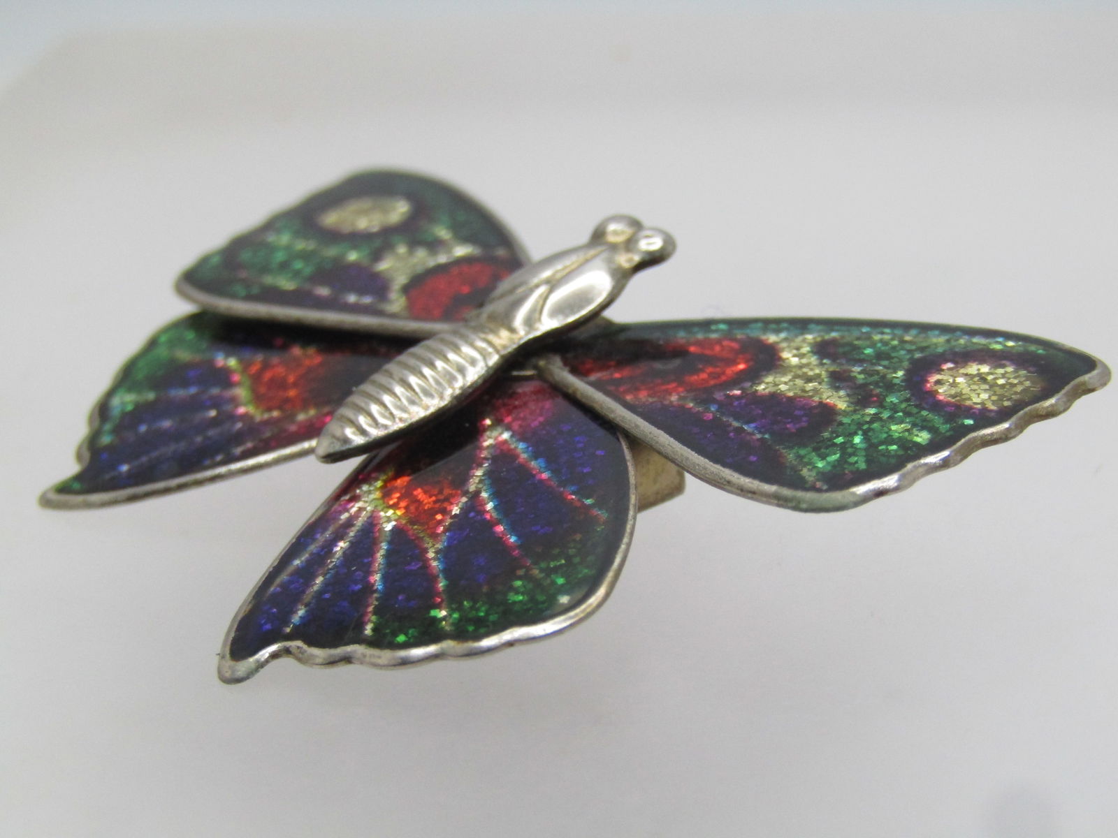 Vintage Glitter Enameled Butterfly Brooch, C-Clasp, 1960's-1970's - 5