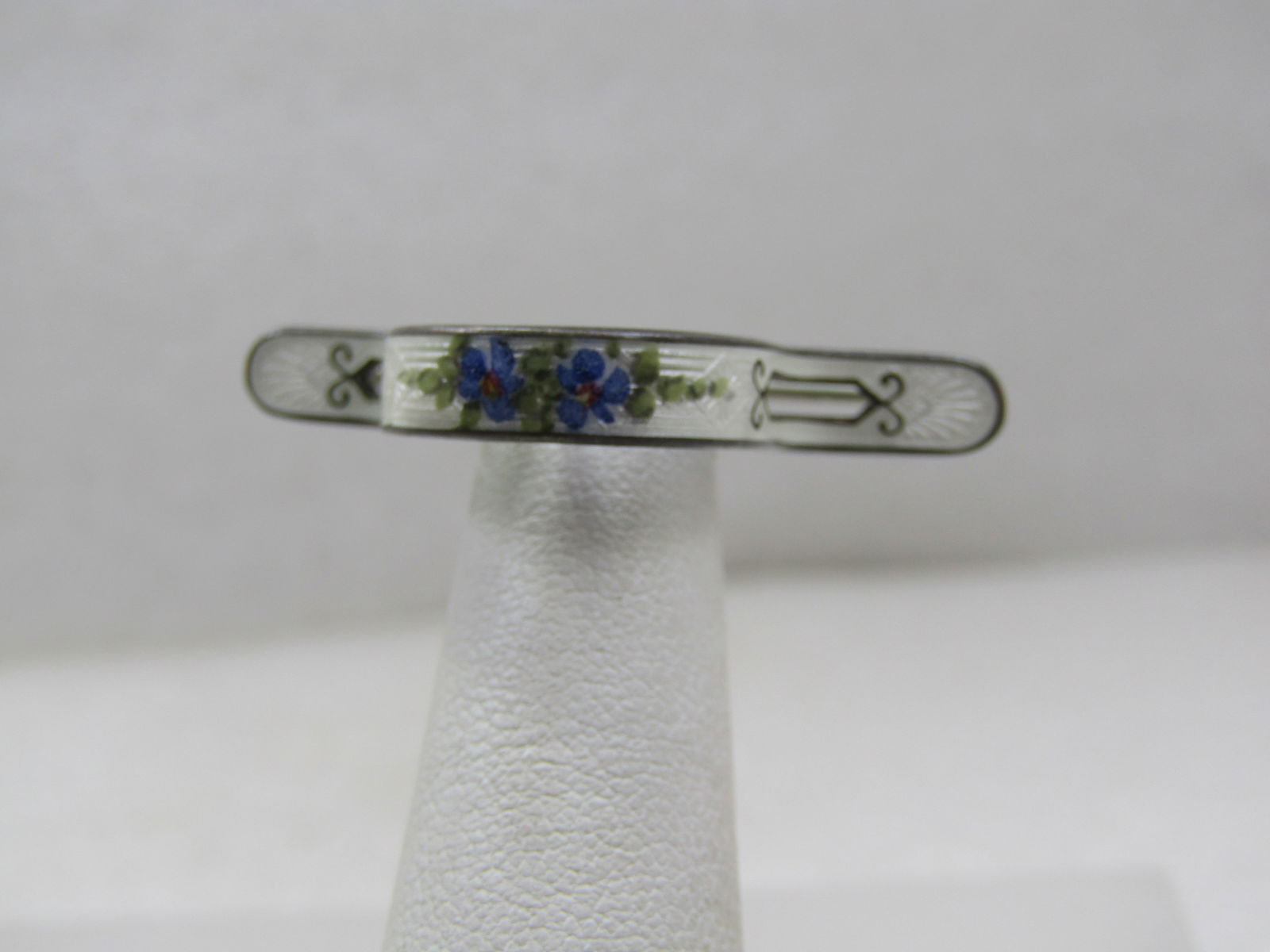 Victorian Sterling Guilloche Curved Floral Holder Brooch/Tussie Mussie - 2