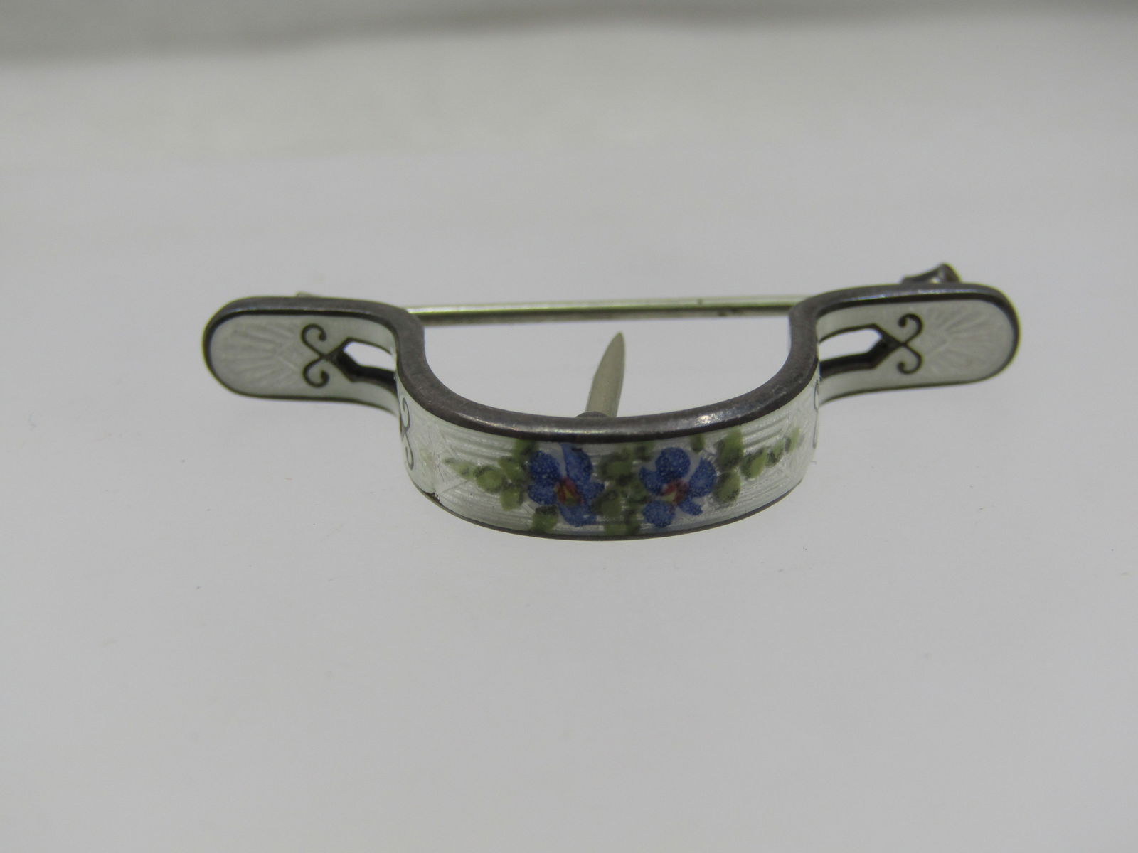 Victorian Sterling Guilloche Curved Floral Holder Brooch/Tussie Mussie - 4