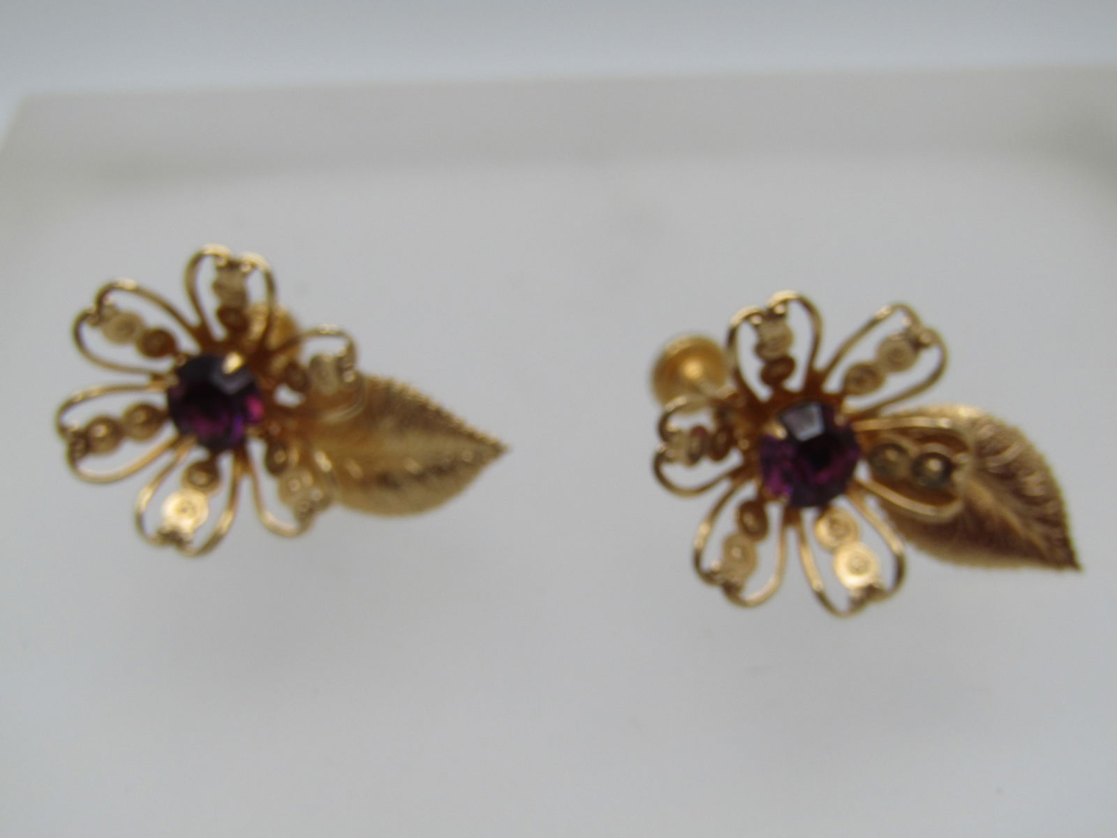 Vintage Purple Rhinestone Floral Earrings, Screwback, 1960's - 2