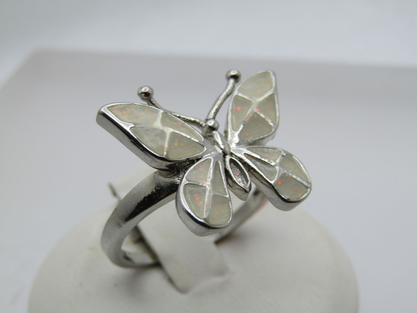 Silver Plated Butterfly Ring, Sz. 8.5, Enameled, 1990's - 2