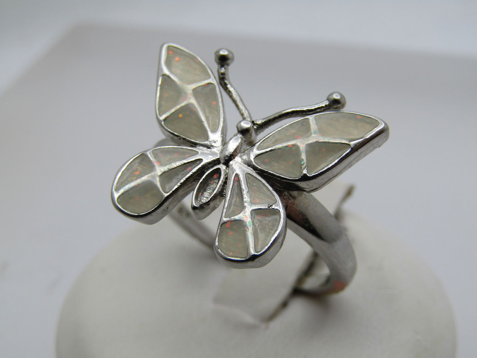 Silver Plated Butterfly Ring, Sz. 8.5, Enameled, 1990's - 3