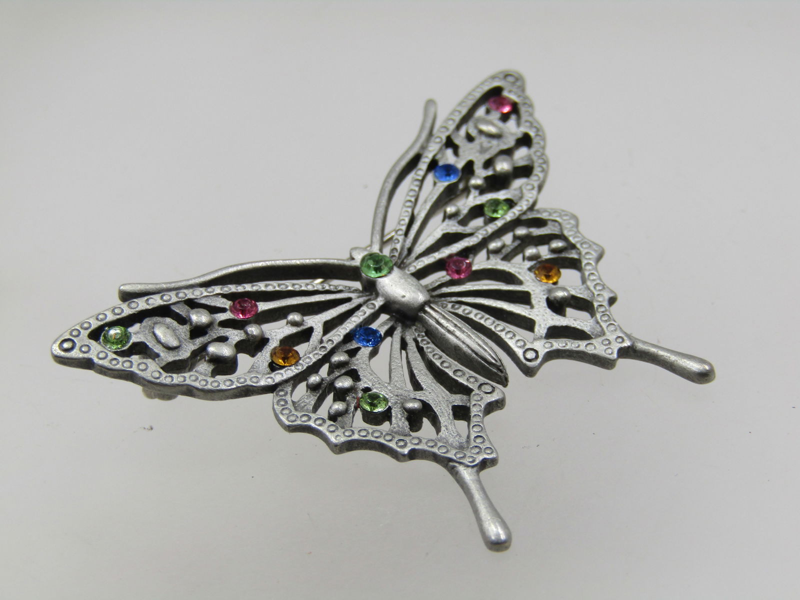 Vintage Butterfly & Rhinestone Brooch, Signed JJ, 1970's-1990's - 5