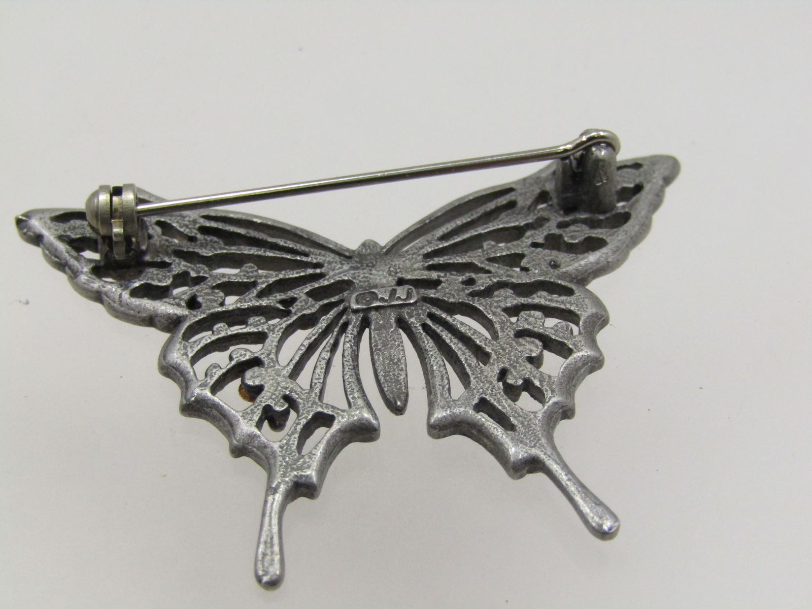 Vintage Butterfly & Rhinestone Brooch, Signed JJ, 1970's-1990's - 6