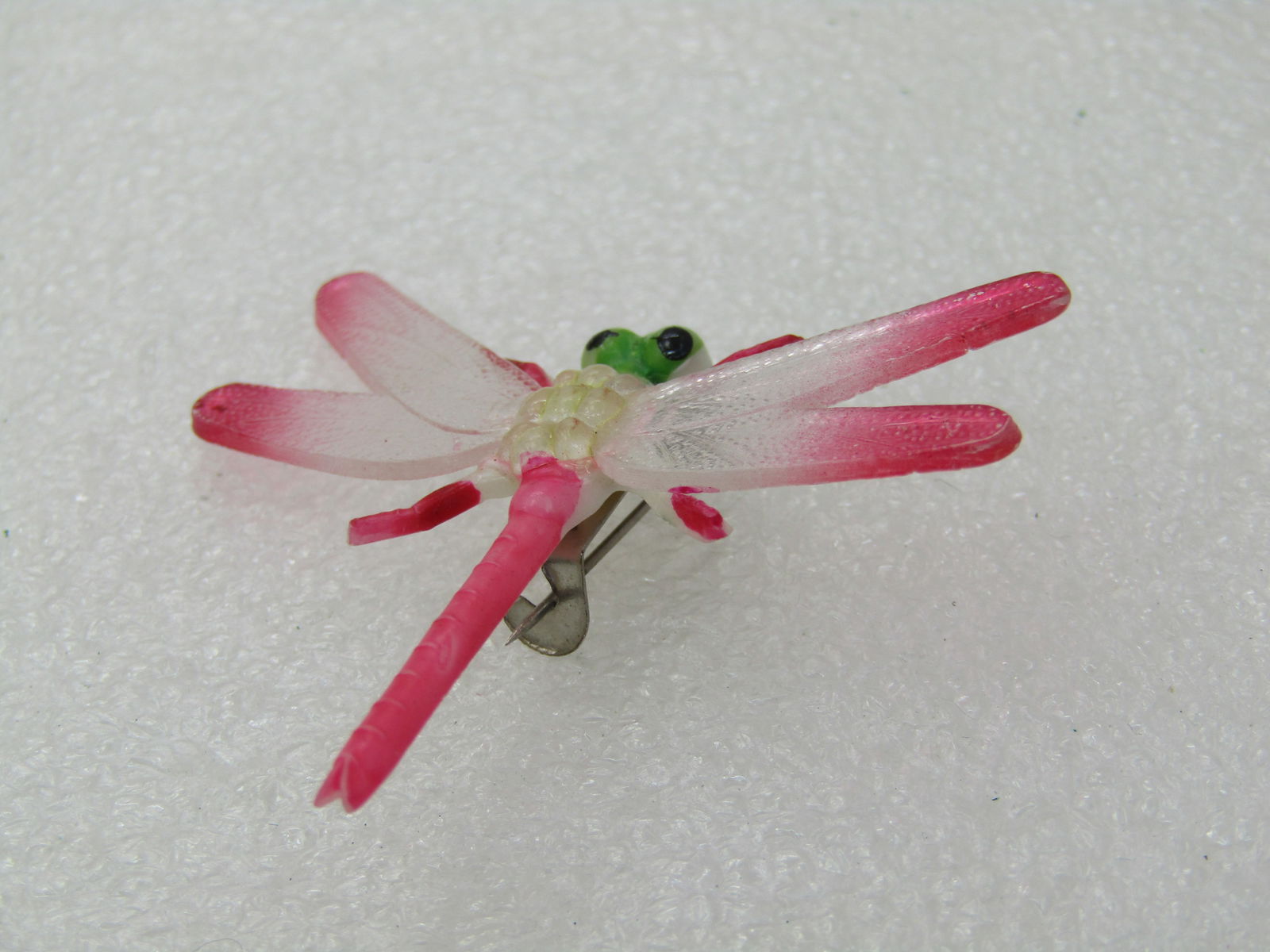 Vintage Pink Dragonfly Brooch, 1.5" Long, 17.5" wide, Plastic - 4