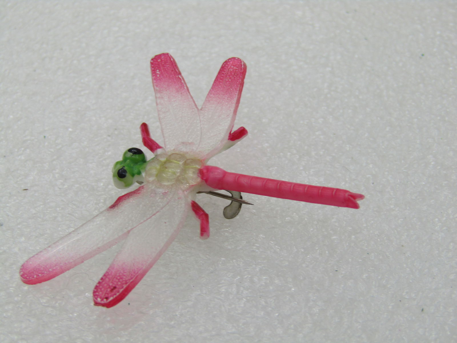 Vintage Pink Dragonfly Brooch, 1.5" Long, 17.5" wide, Plastic - 5