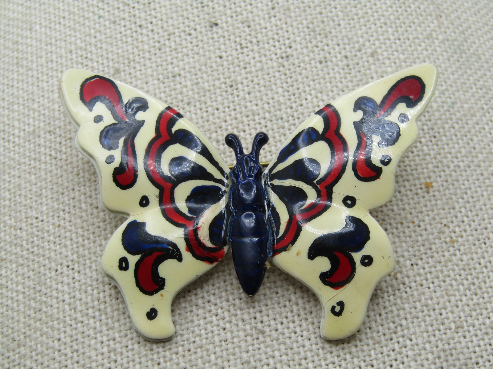 Vintage Enameled Red/White/Blue Butterfly Brooch, Germany, 1950's-1960's - 3