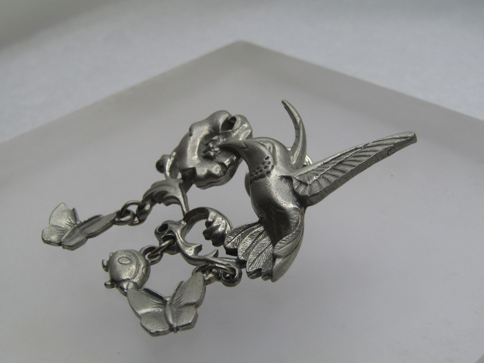 Vintage Hummingbird Floral, Butterfly & Ladybug Lapel/Tack Pin, Signed LCD, Pewter, 1980's-1990's - 2