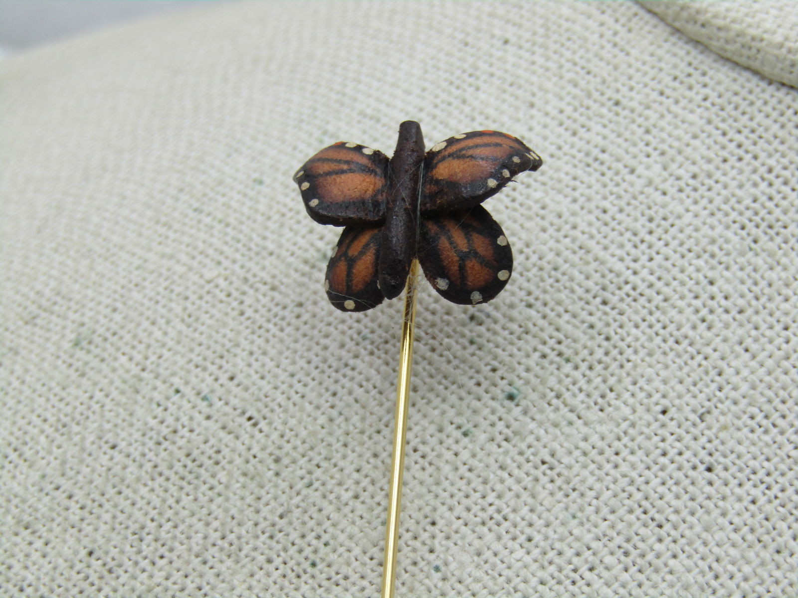 Vintage Orange Monarch Butterfly Stick Pin, 1970's, Gold Tone - 2
