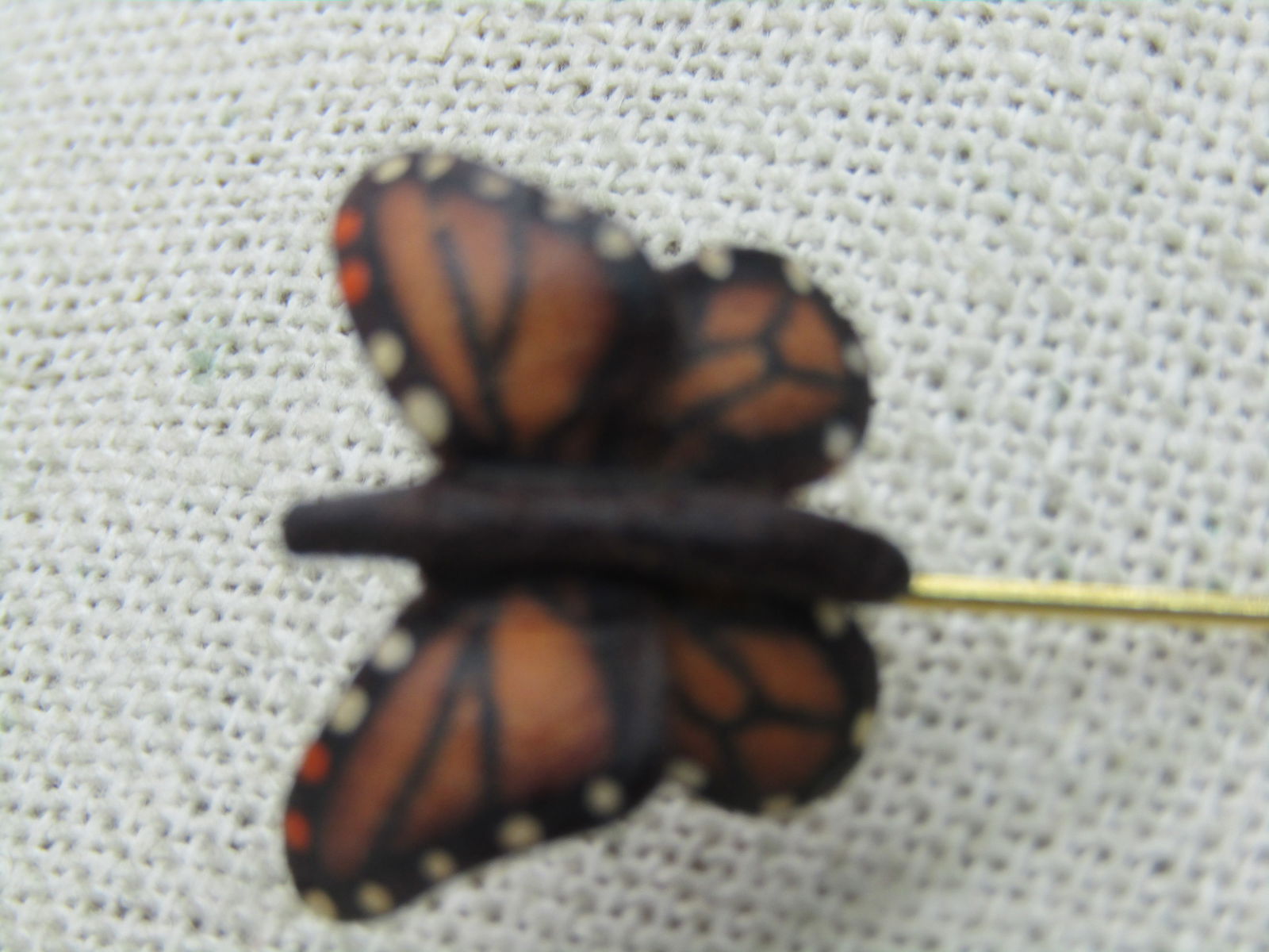 Vintage Orange Monarch Butterfly Stick Pin, 1970's, Gold Tone - 3