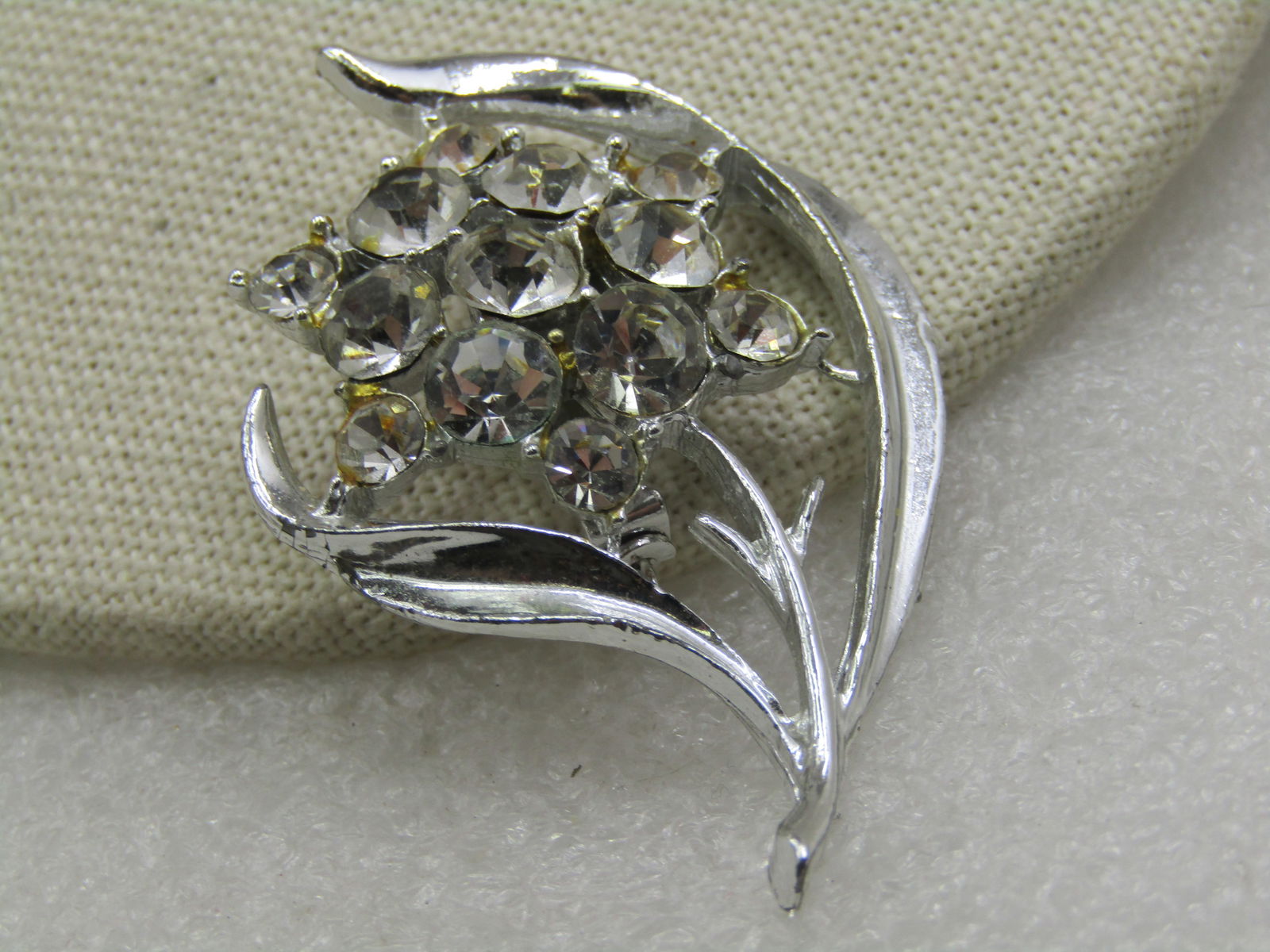 Vintage Rhinestone Floral Brooch, Blossom & Stem, 1940's-1950's - 2