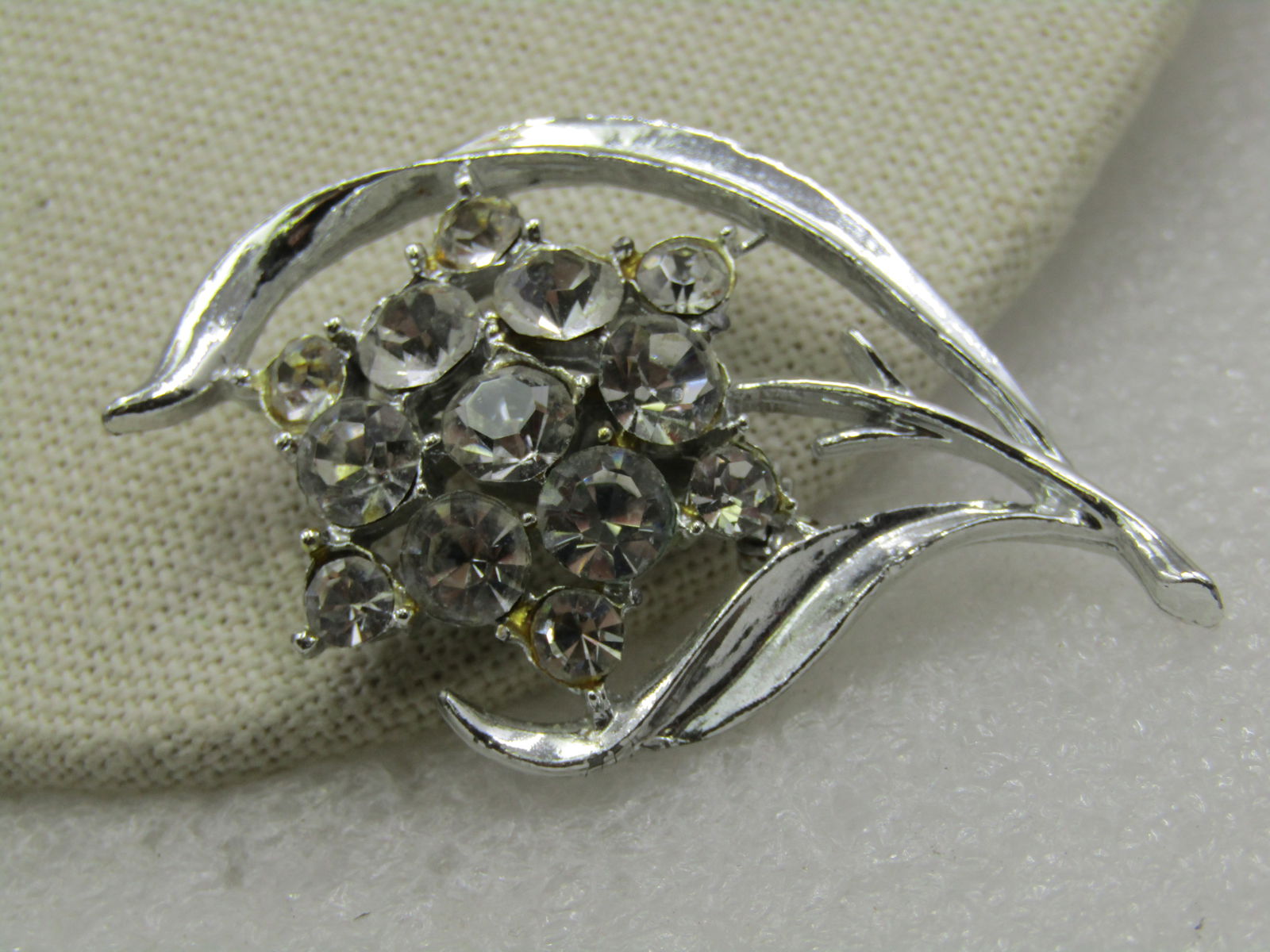 Vintage Rhinestone Floral Brooch, Blossom & Stem, 1940's-1950's - 3
