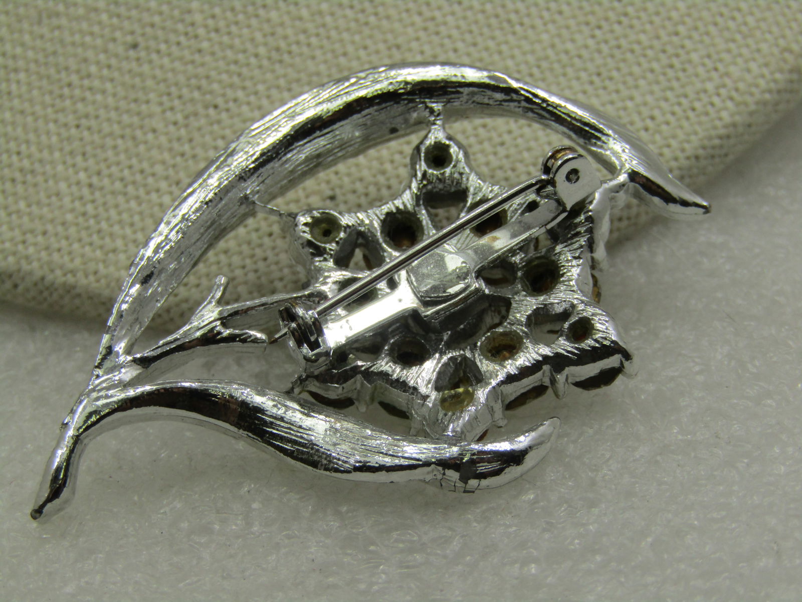 Vintage Rhinestone Floral Brooch, Blossom & Stem, 1940's-1950's - 4