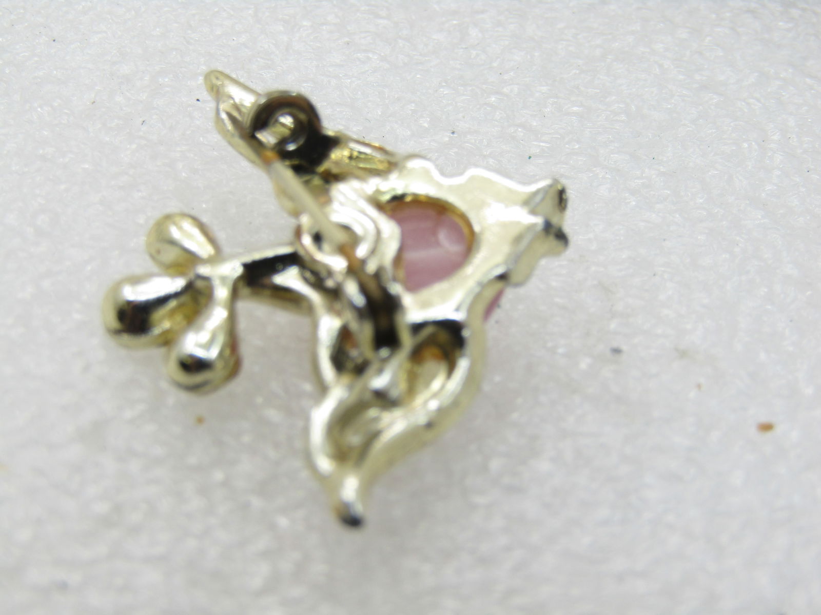 Vintage Pink Faux Moonstone & Rhinestone Bird Brooch, 1960's, 1.5" - 5