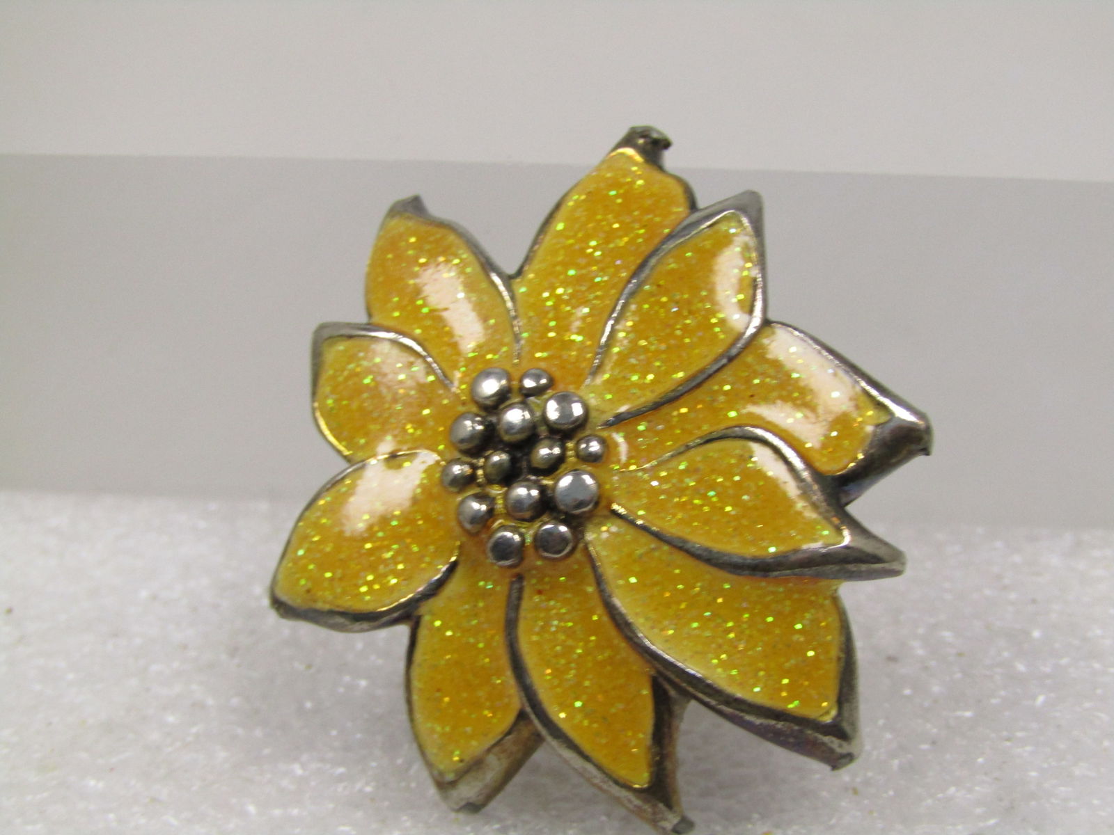 Vintage Glitter Enameled Blossom Brooch, 1980's - 3