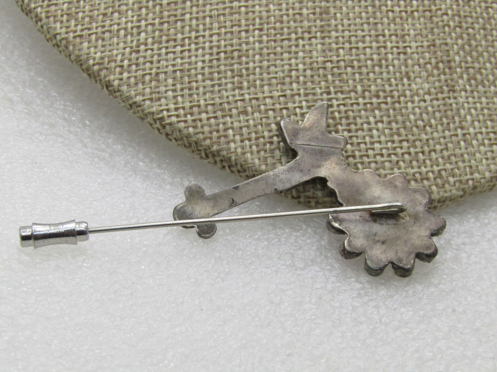 Vintage Sterling Southwestern Coral & Tuquoise Stick Pin, Missing 1 Stone - 5