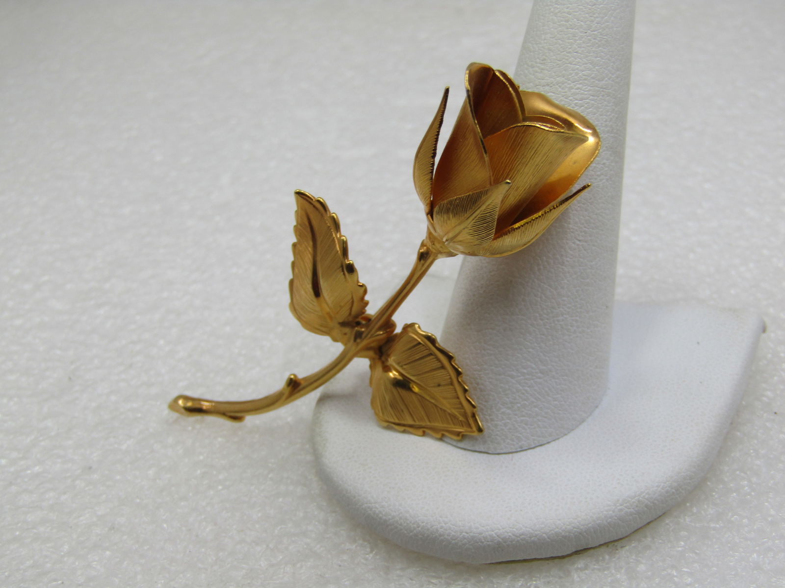 Vintage Long Stem Rose Brooch, Gold Tone 2.75", 1960's - 2