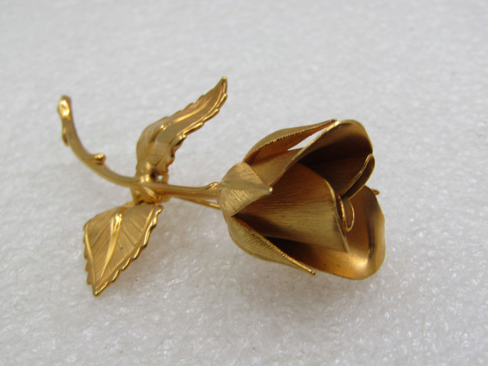 Vintage Long Stem Rose Brooch, Gold Tone 2.75", 1960's - 3