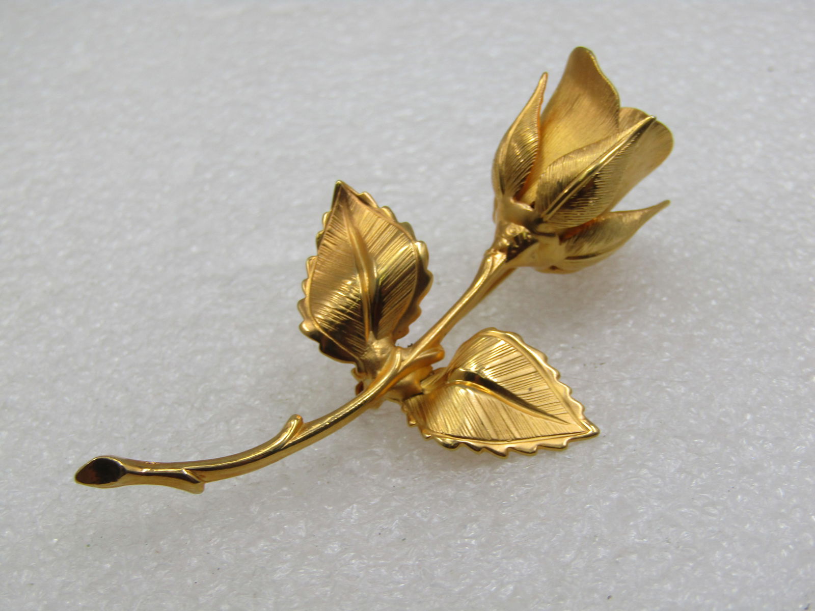 Vintage Long Stem Rose Brooch, Gold Tone 2.75", 1960's - 4