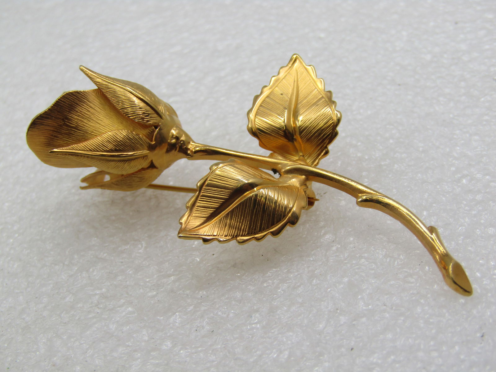 Vintage Long Stem Rose Brooch, Gold Tone 2.75", 1960's - 5