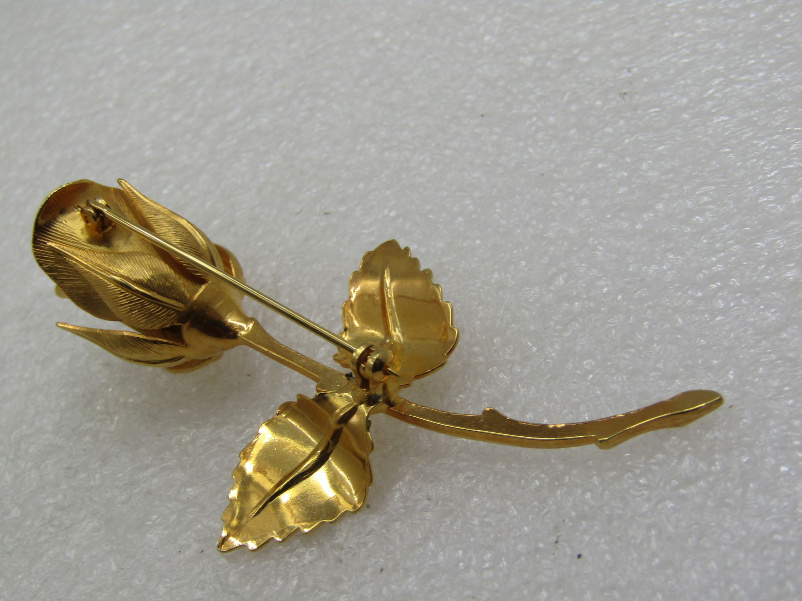 Vintage Long Stem Rose Brooch, Gold Tone 2.75", 1960's - 6
