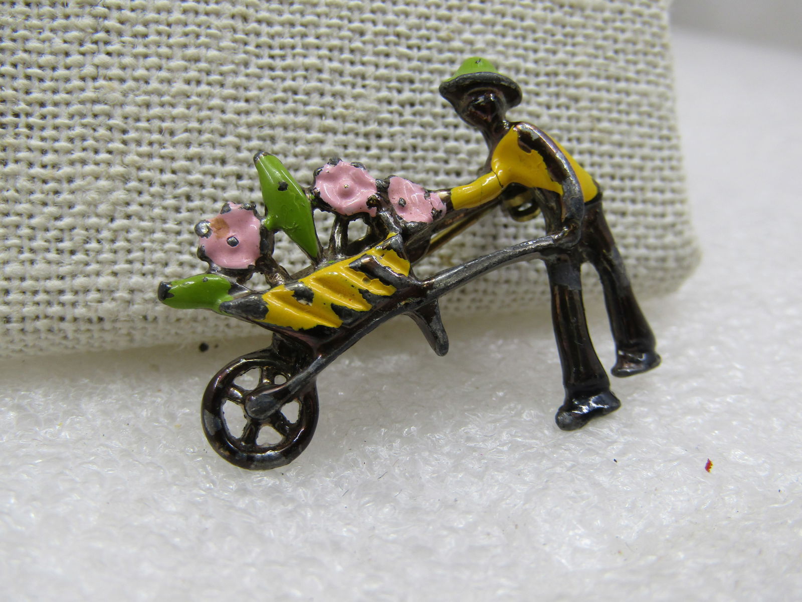 Vintage Enameled Flower Gardener Brooch, 1950's-1960's. - 2