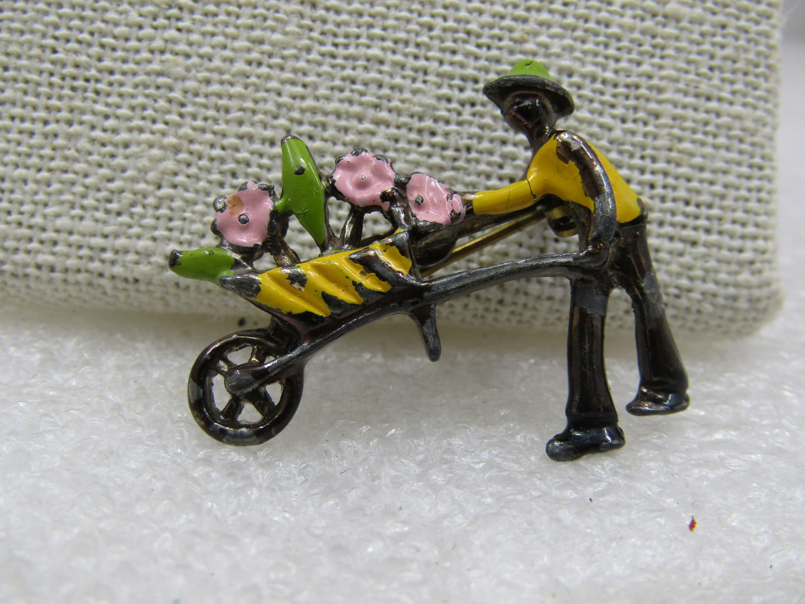 Vintage Enameled Flower Gardener Brooch, 1950's-1960's. - 3