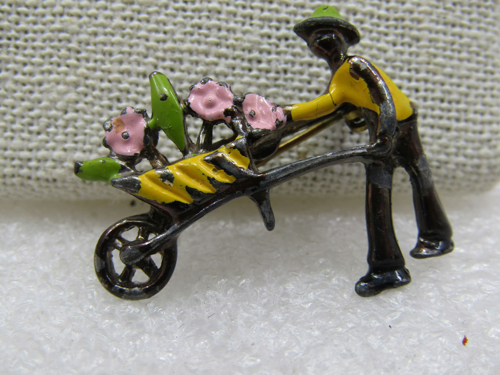 Vintage Enameled Flower Gardener Brooch, 1950's-1960's. - 4