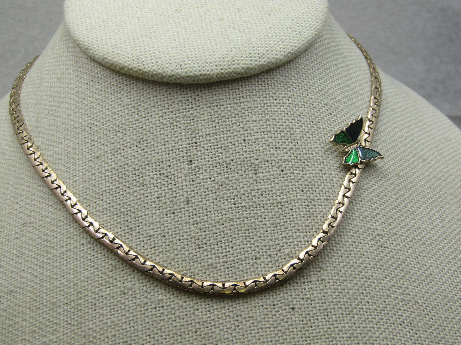 Vintage Enameled Butterfly Herringbone Necklace, 15".1970's, Signed Avon - 3