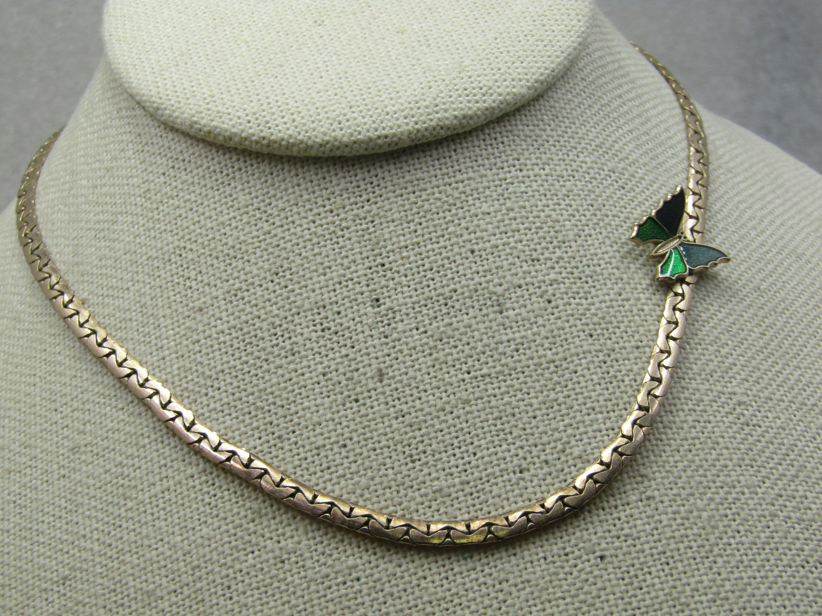 Vintage Enameled Butterfly Herringbone Necklace, 15".1970's, Signed Avon - 4