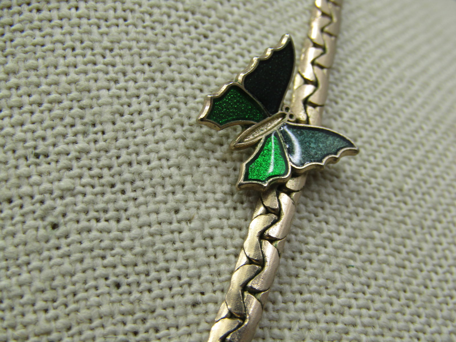 Vintage Enameled Butterfly Herringbone Necklace, 15".1970's, Signed Avon - 5
