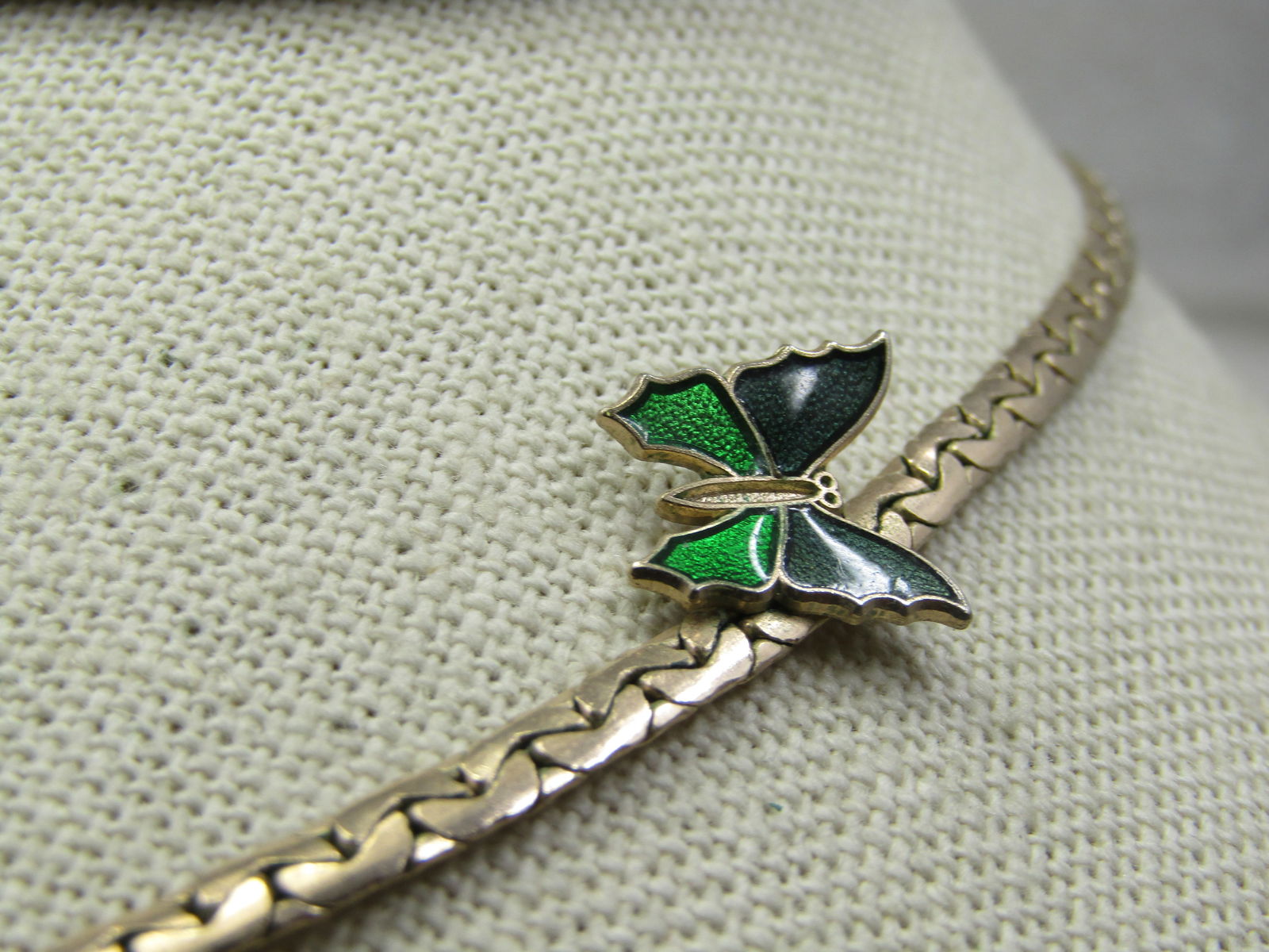 Vintage Enameled Butterfly Herringbone Necklace, 15".1970's, Signed Avon - 6
