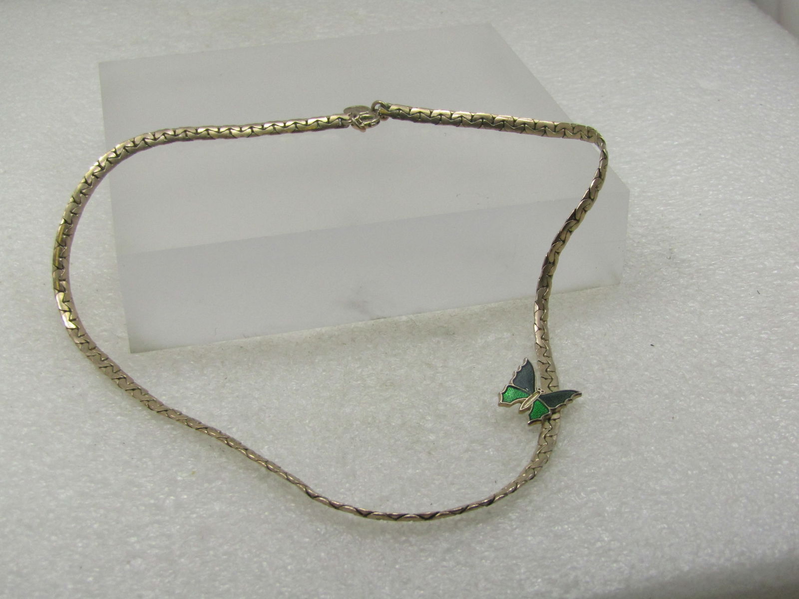 Vintage Enameled Butterfly Herringbone Necklace, 15".1970's, Signed Avon - 7