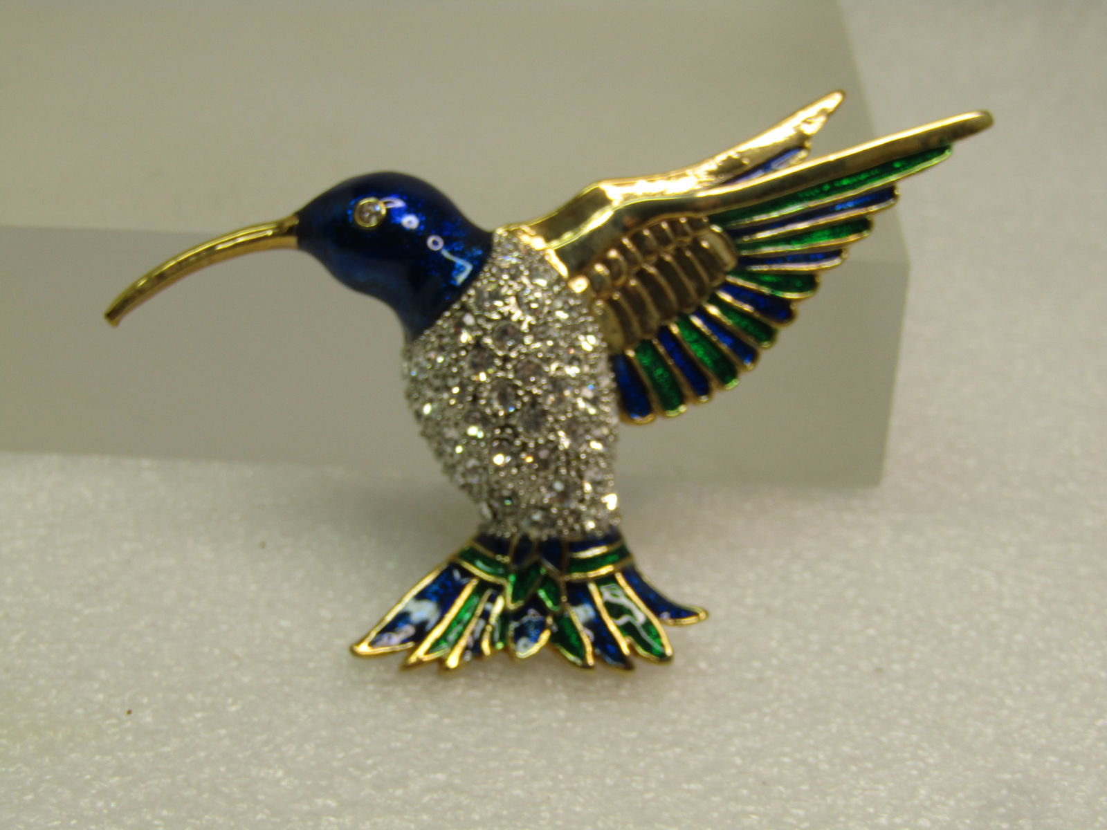 Vintage Enameled Rhinestone Hummingbird Brooch, 1980's-1990's - 2