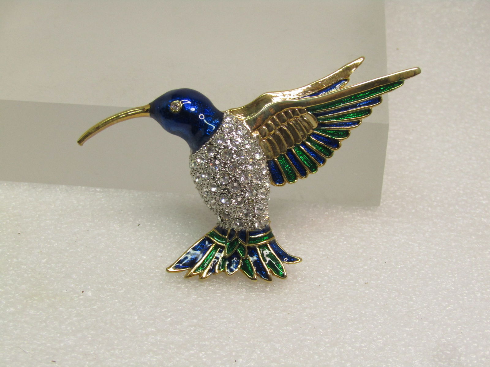 Vintage Enameled Rhinestone Hummingbird Brooch, 1980's-1990's - 3