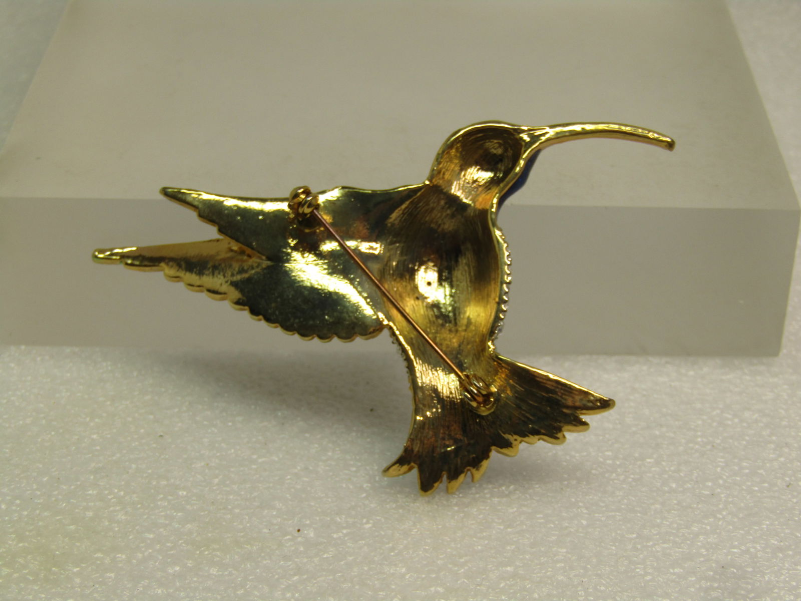Vintage Enameled Rhinestone Hummingbird Brooch, 1980's-1990's - 4