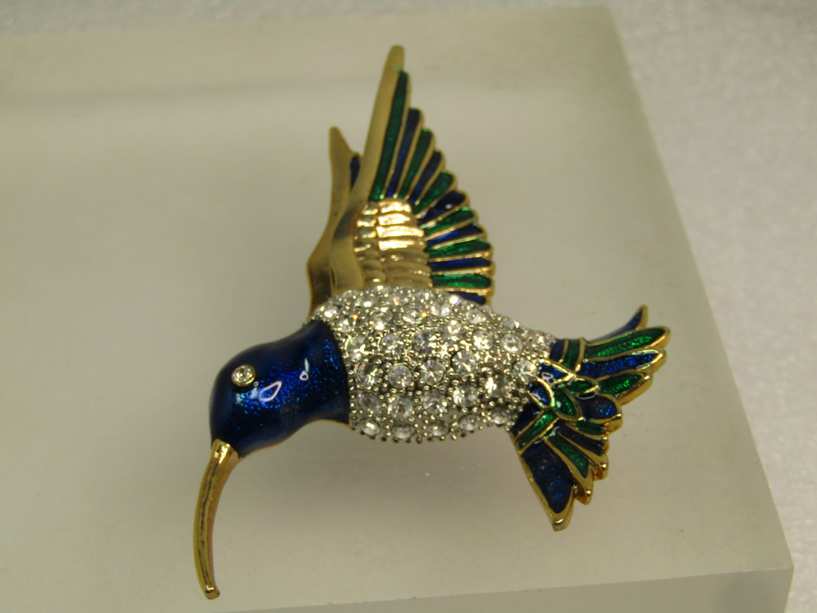 Vintage Enameled Rhinestone Hummingbird Brooch, 1980's-1990's - 5