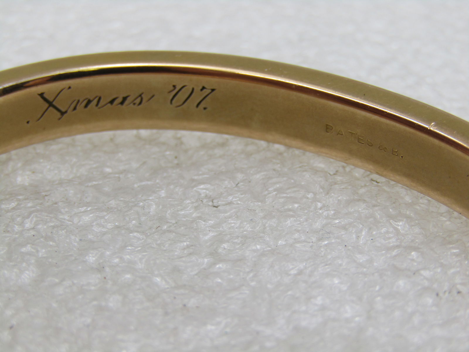 Antique Hinged 10kt Gold Filled Bangle Bracelet, Engraved MLM, Signed Bates & B. 6.75" - 5