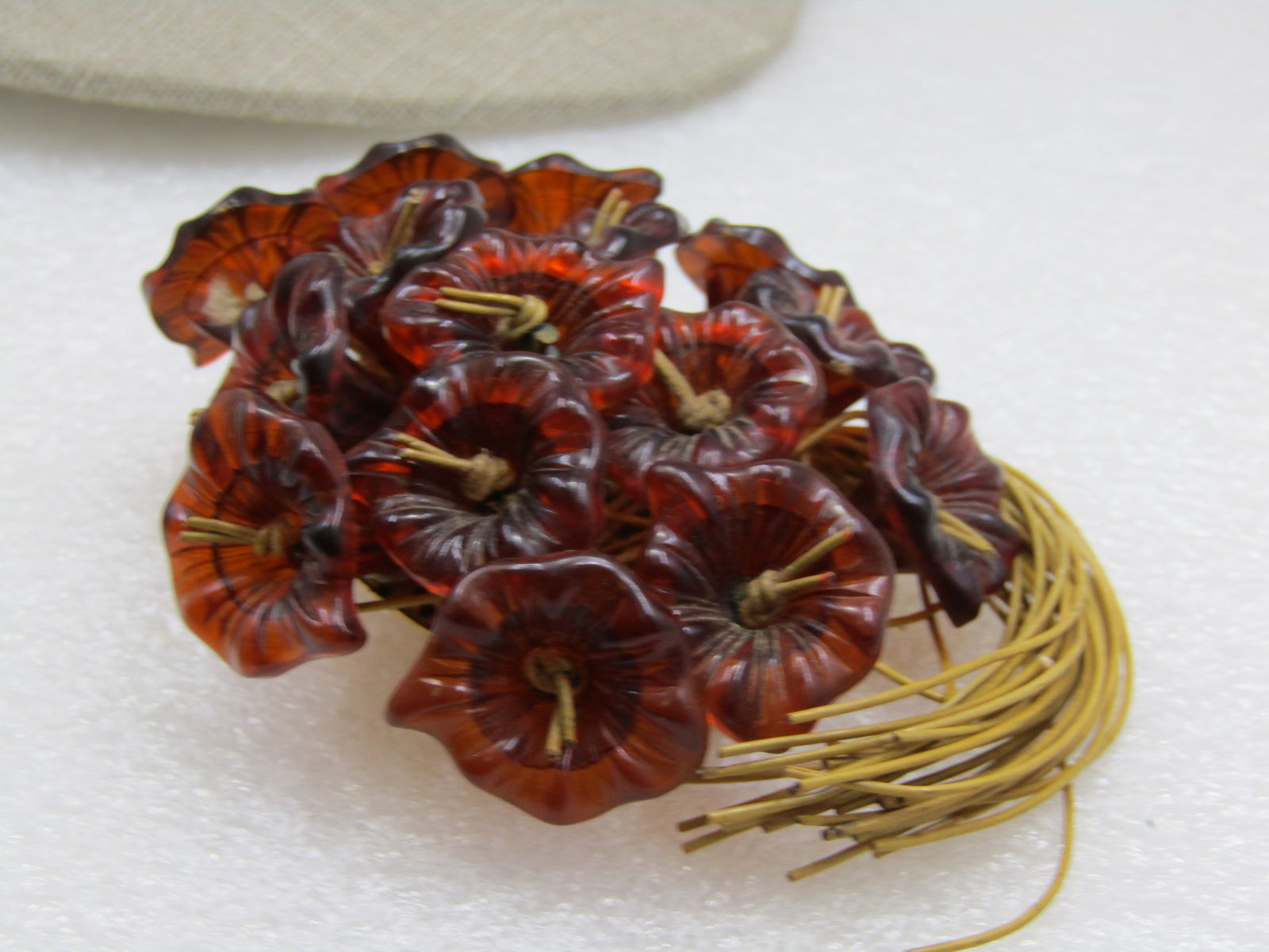 Vintage Early 1900's Cluster Floral Brooch, Molded Blossom, Amber Colored - 4
