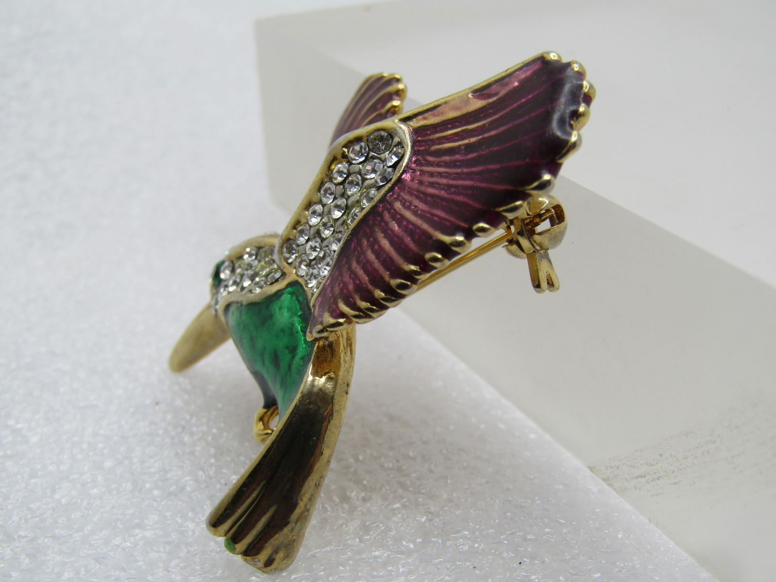 Vintage Enameled Rhinestone Hummingbird Brooch, 1980's - 2