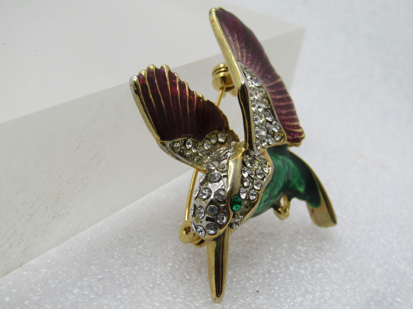 Vintage Enameled Rhinestone Hummingbird Brooch, 1980's - 3