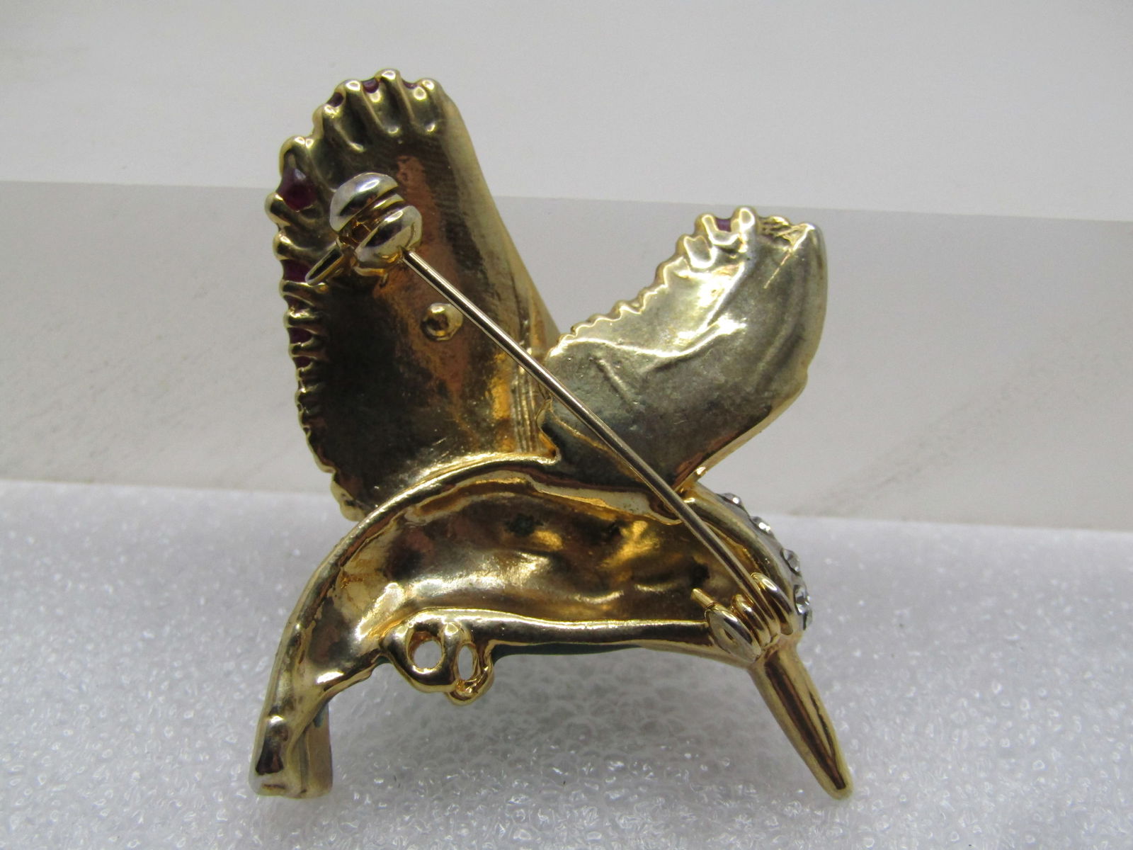 Vintage Enameled Rhinestone Hummingbird Brooch, 1980's - 4