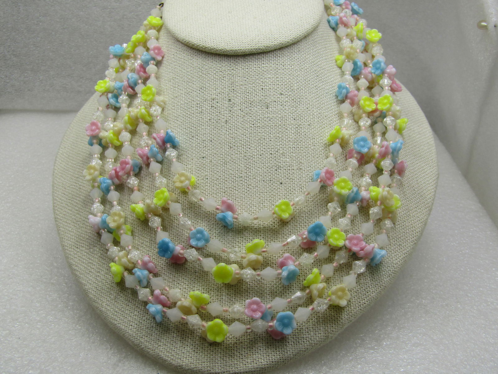 Vintage Five Strand Floral Beaded Necklace, 18", Germany - 2