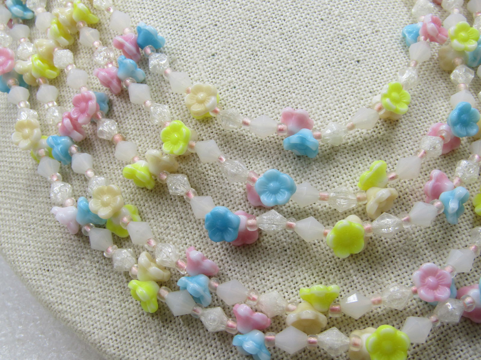 Vintage Five Strand Floral Beaded Necklace, 18", Germany - 3