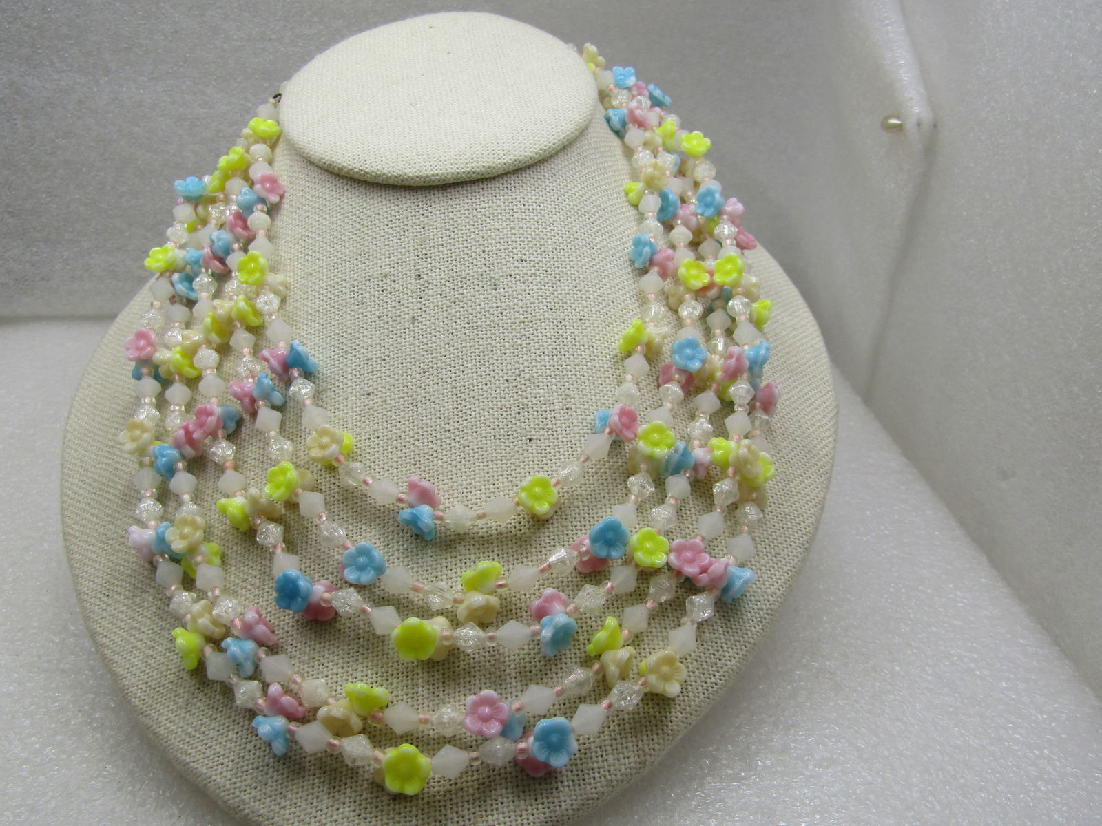 Vintage Five Strand Floral Beaded Necklace, 18", Germany - 4