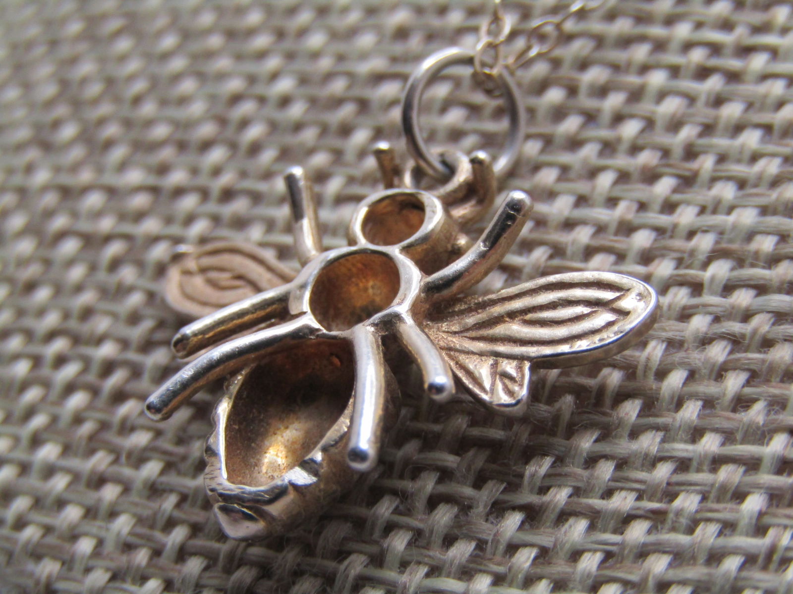Vintage Sterling Bee Necklace, 16"-18", Mexico, Signed IW, 1980's - 6
